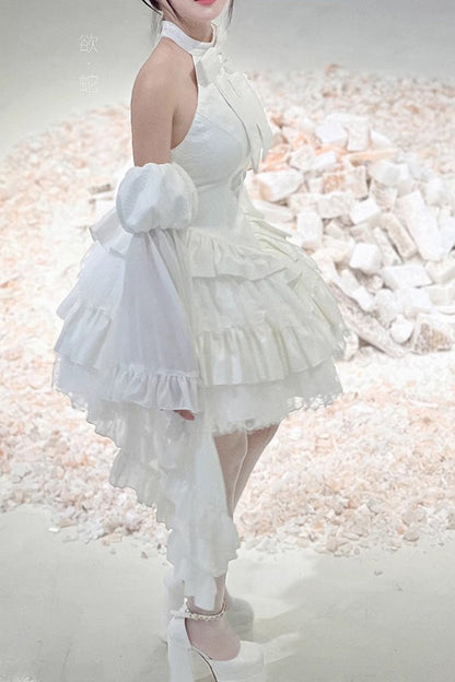 Sweet Lolita Dress - Desire Snake Halterneck, 2 Colors, Ruffled, Gothic Style, Lace Trim - additional product view 7