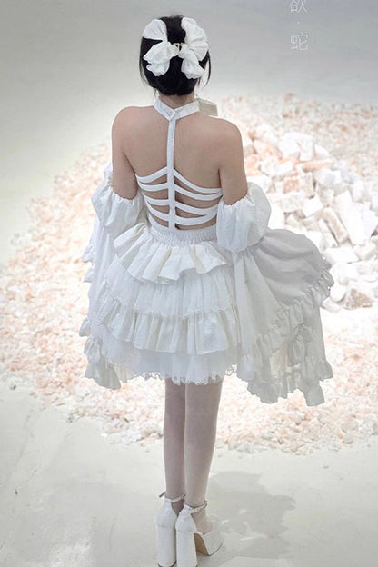 Sweet Lolita Dress - Desire Snake Halterneck, 2 Colors, Ruffled, Gothic Style, Lace Trim - additional product view 10