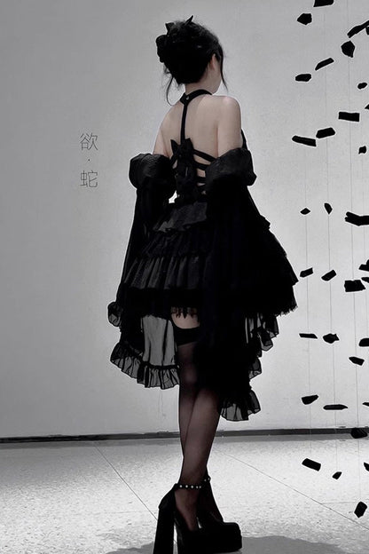Sweet Lolita Dress - Desire Snake Halterneck, 2 Colors, Ruffled, Gothic Style, Lace Trim - additional product view 12