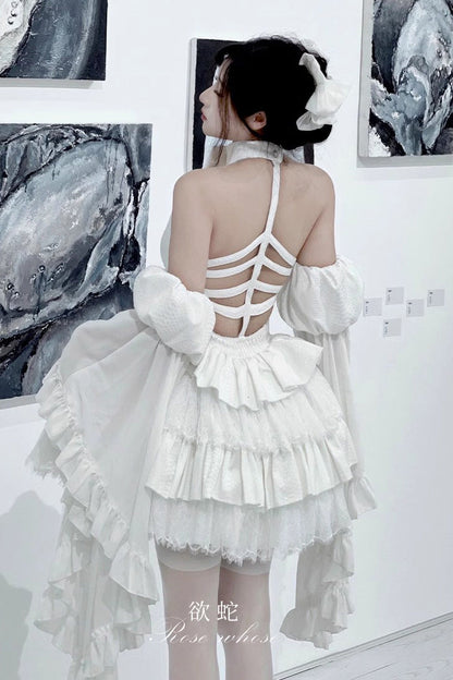 Sweet Lolita Dress - Desire Snake Halterneck, 2 Colors, Ruffled, Gothic Style, Lace Trim - additional product view 17
