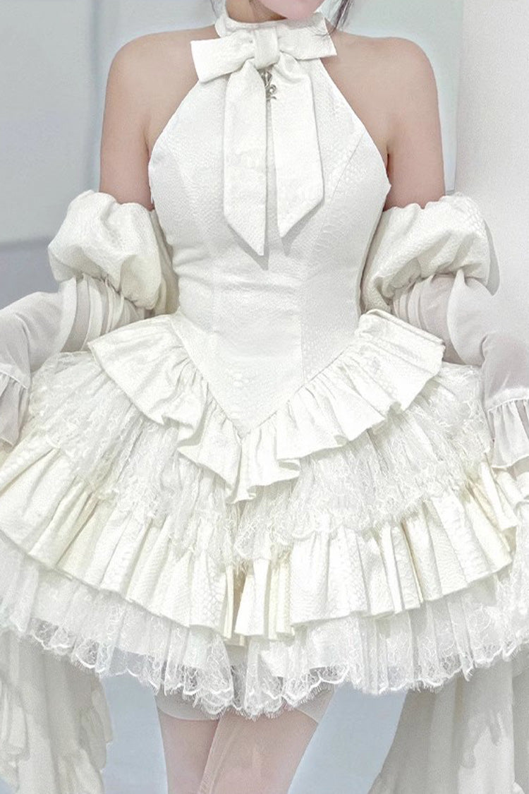 Sweet Lolita Dress - Desire Snake Halterneck, 2 Colors, Ruffled, Gothic Style, Lace Trim - S White / M White / L White option