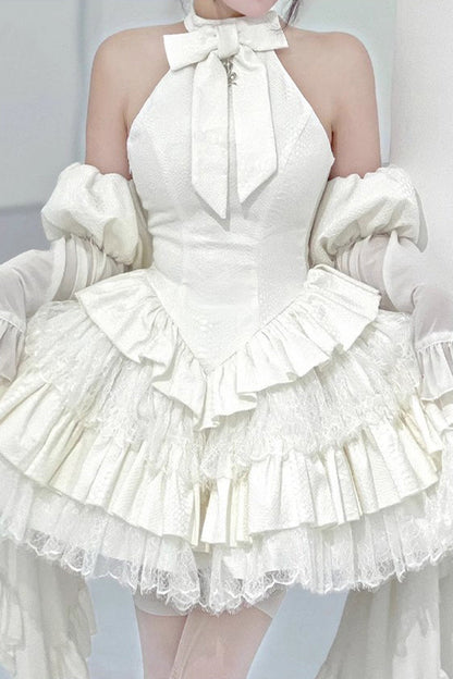 Sweet Lolita Dress - Desire Snake Halterneck, 2 Colors, Ruffled, Gothic Style, Lace Trim - S White / M White / L White option
