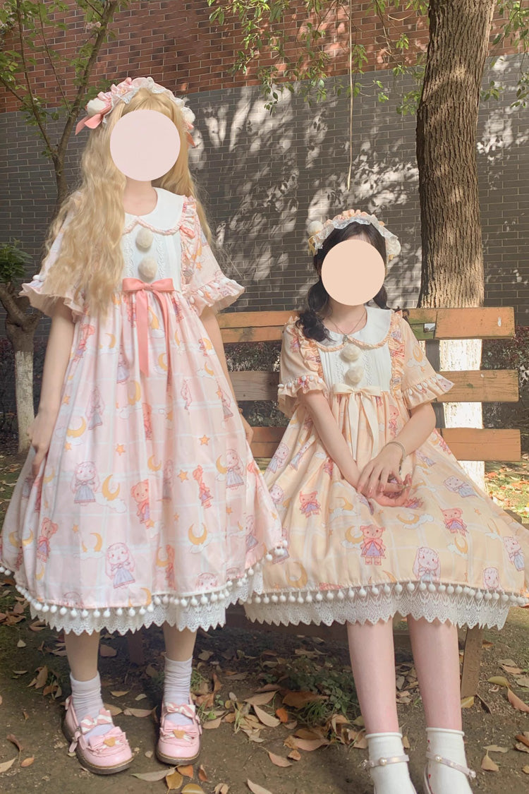 Sweet Lolita Dress - Doll Collar, Yellow, Bow Detail, Printed - additional product view 2