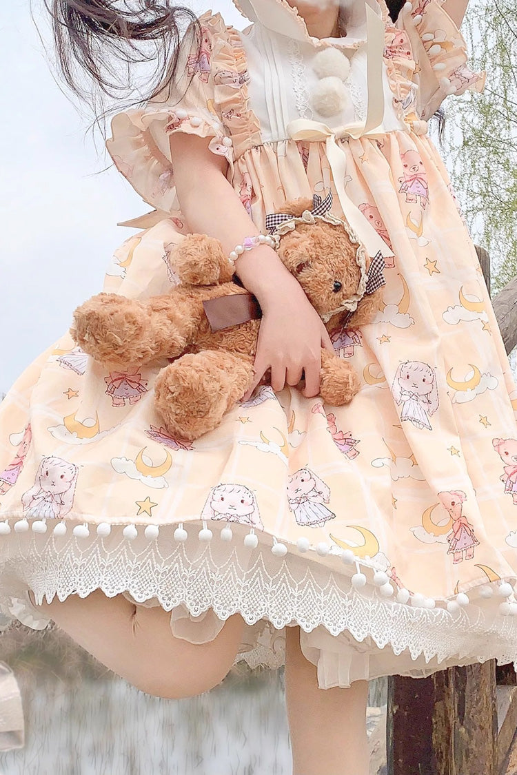 Sweet Lolita Dress - Doll Collar, Yellow, Bow Detail, Printed - additional product view 3