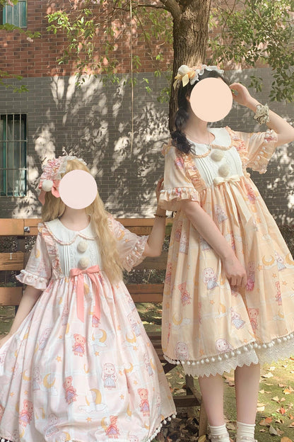 Sweet Lolita Dress - Doll Collar, Yellow, Bow Detail, Printed - additional product view 4
