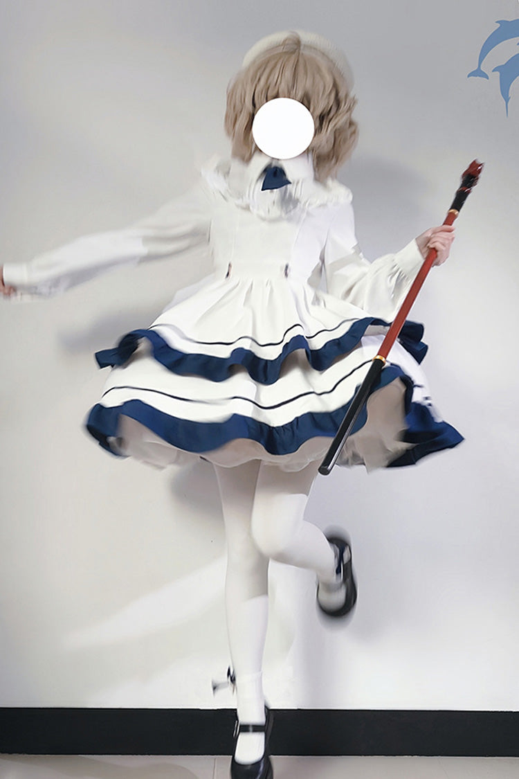 Sweet Lolita Dress - Double-layered Ruffle College, White, Ruffled, Long Sleeves - additional product view 5
