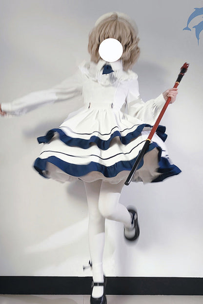 Sweet Lolita Dress - Double-layered Ruffle College, White, Ruffled, Long Sleeves - additional product view 5