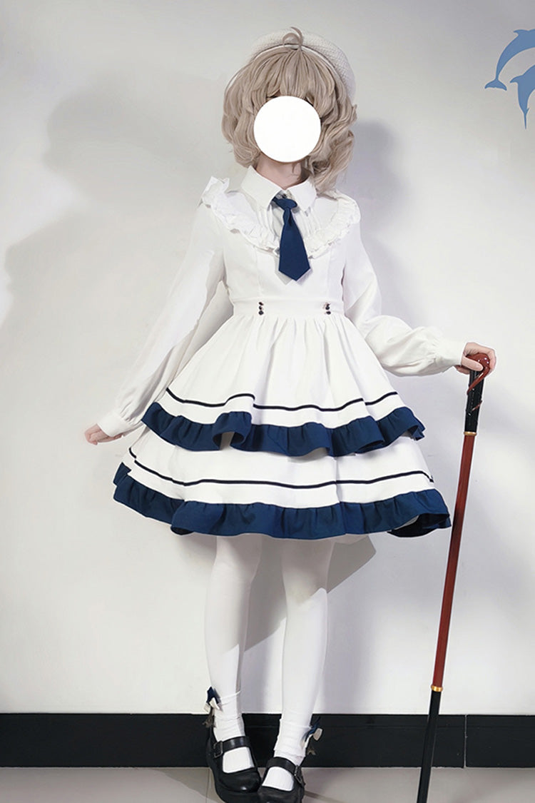 Sweet Lolita Dress - Double-layered Ruffle College, White, Ruffled, Long Sleeves - additional product view 6