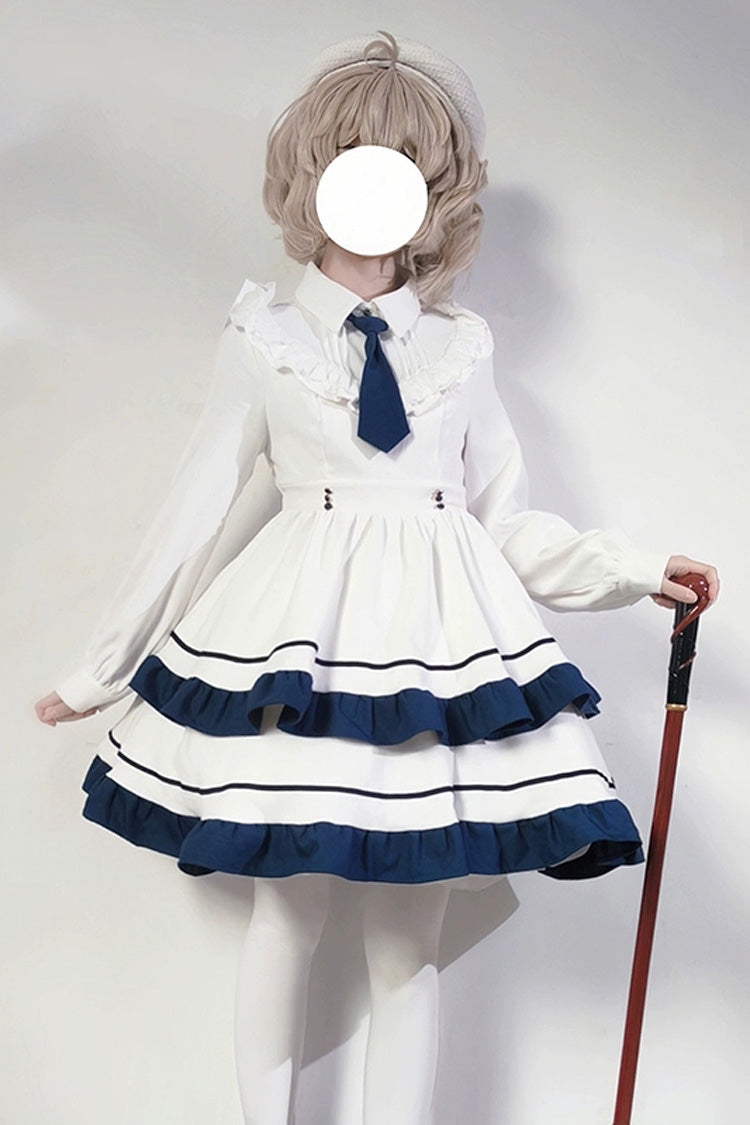 Sweet Lolita Dress - Double-layered Ruffle College, White, Ruffled, Long Sleeves - additional product view 8