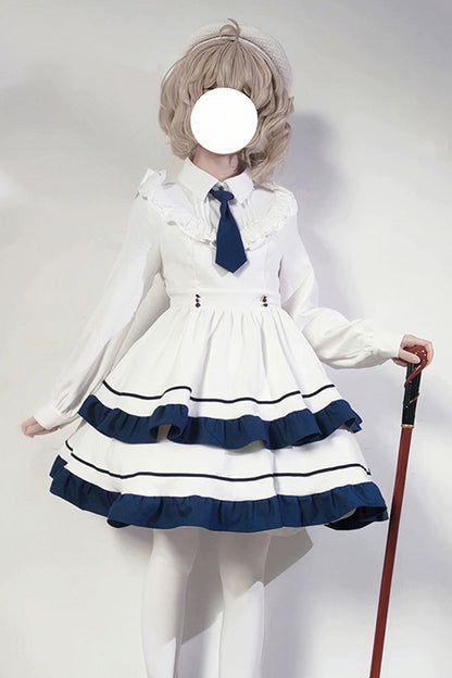 Sweet Lolita Dress - Double-layered Ruffle College, White, Ruffled, Long Sleeves - additional product view 8