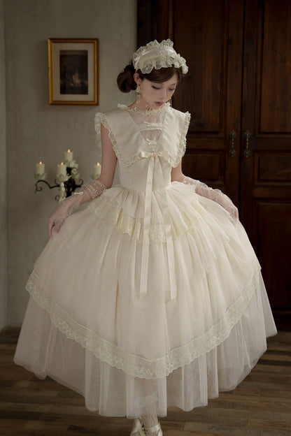 Sweet Lolita Dress - Dream By The Pillow, White, Lace Trim, Ruffled, Layered - main product image