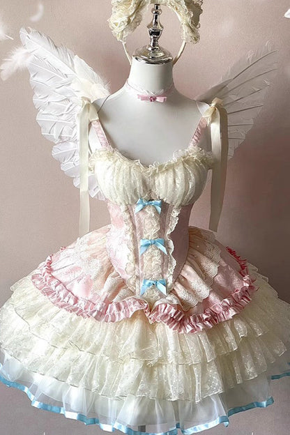 Sweet Lolita Dress - Dream Girl, Pink, Layered, Ballet-Inspired Style, Bow Detail - main product image