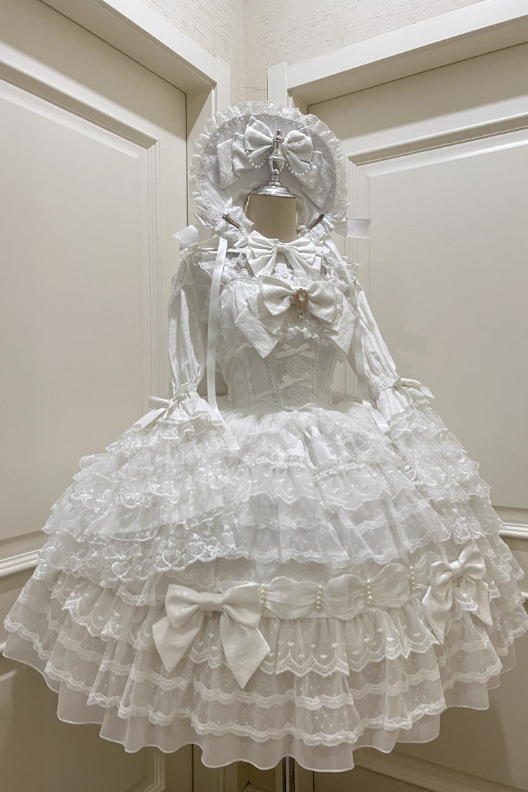 Sweet Lolita Dress - Dream Prologue, White, Lace Trim, Layered, Bow Detail - additional product view 2