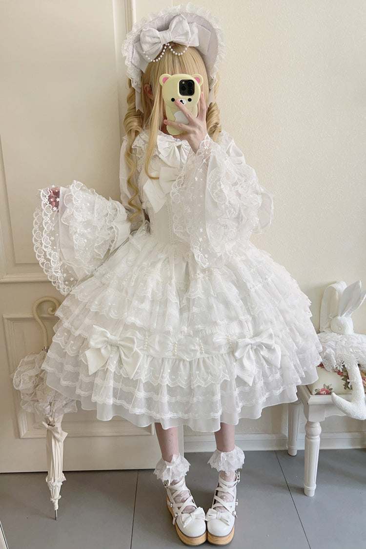 Sweet Lolita Dress - Dream Prologue, White, Lace Trim, Layered, Bow Detail - additional product view 3