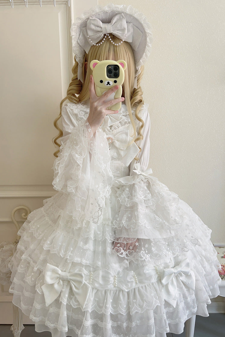 Sweet Lolita Dress - Dream Prologue, White, Lace Trim, Layered, Bow Detail - additional product view 4