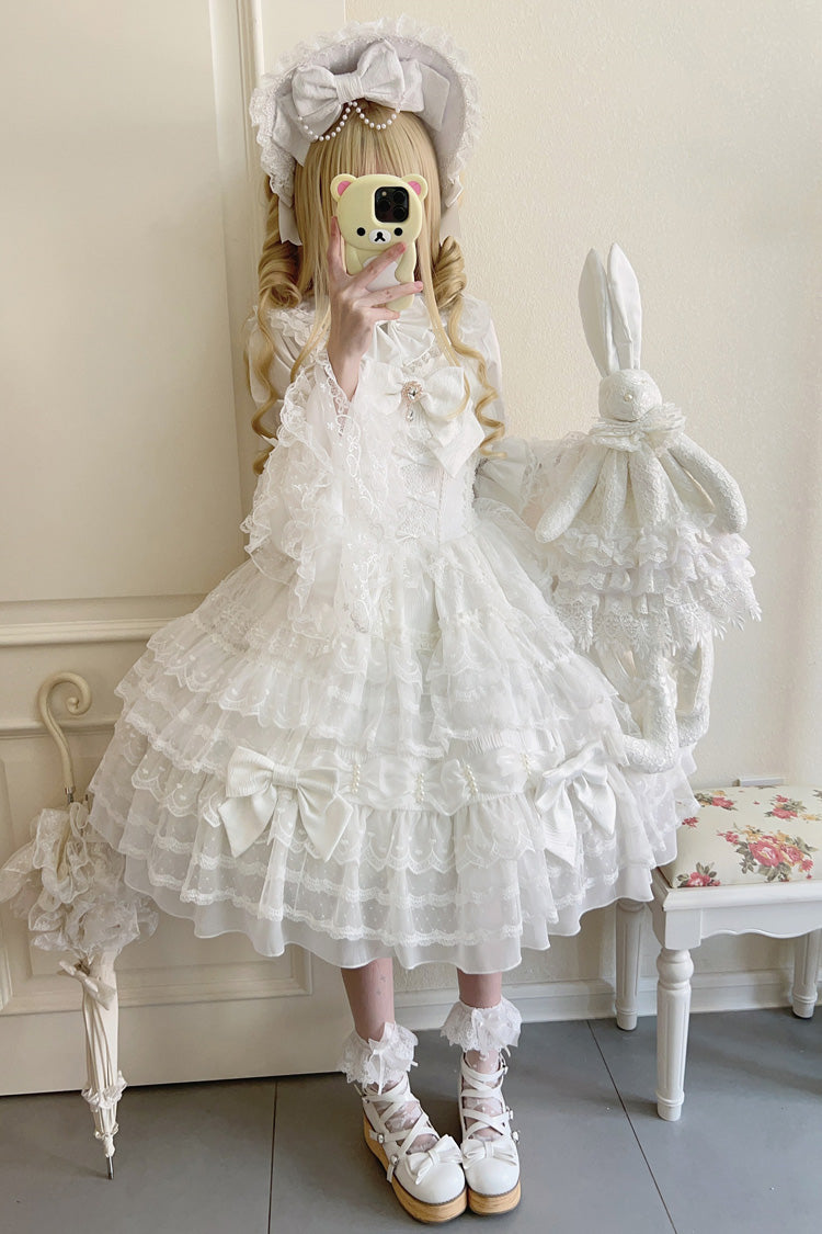 Sweet Lolita Dress - Dream Prologue, White, Lace Trim, Layered, Bow Detail - additional product view 5