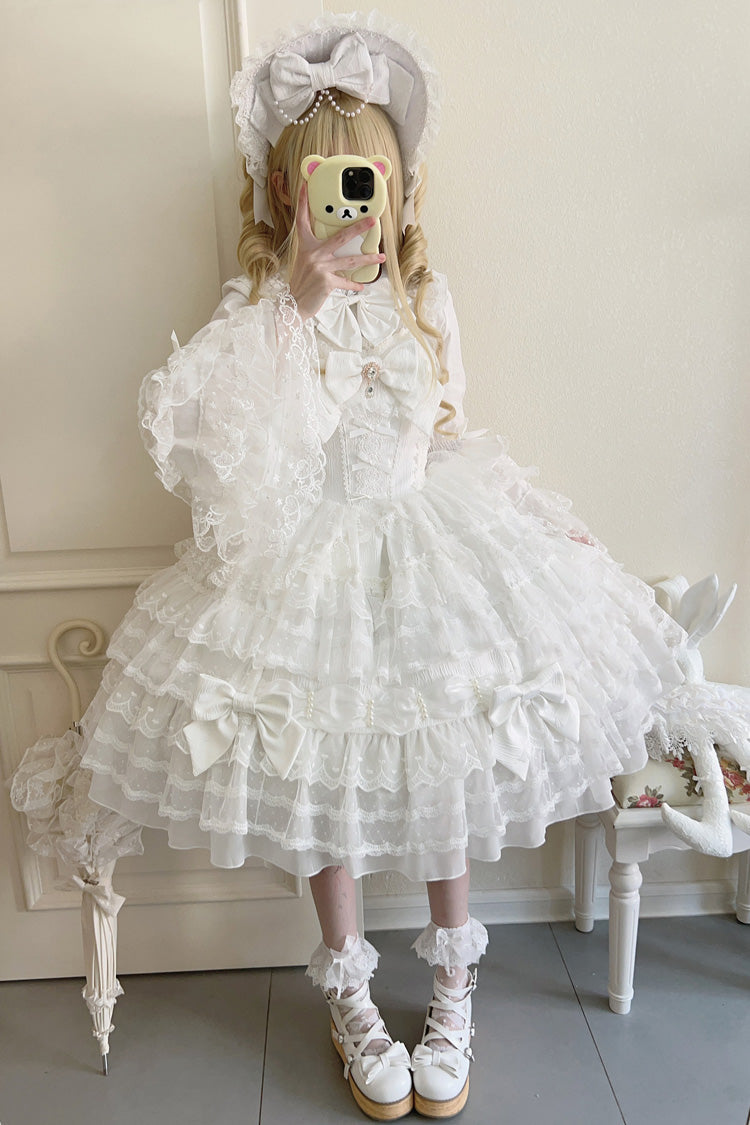 Sweet Lolita Dress - Dream Prologue, White, Lace Trim, Layered, Bow Detail - additional product view 6