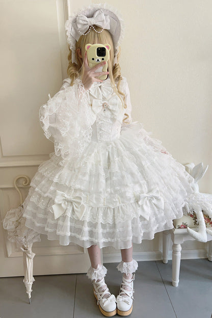 Sweet Lolita Dress - Dream Prologue, White, Lace Trim, Layered, Bow Detail - additional product view 6