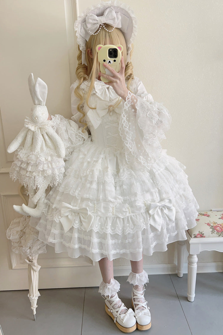 Sweet Lolita Dress - Dream Prologue, White, Lace Trim, Layered, Bow Detail - additional product view 7