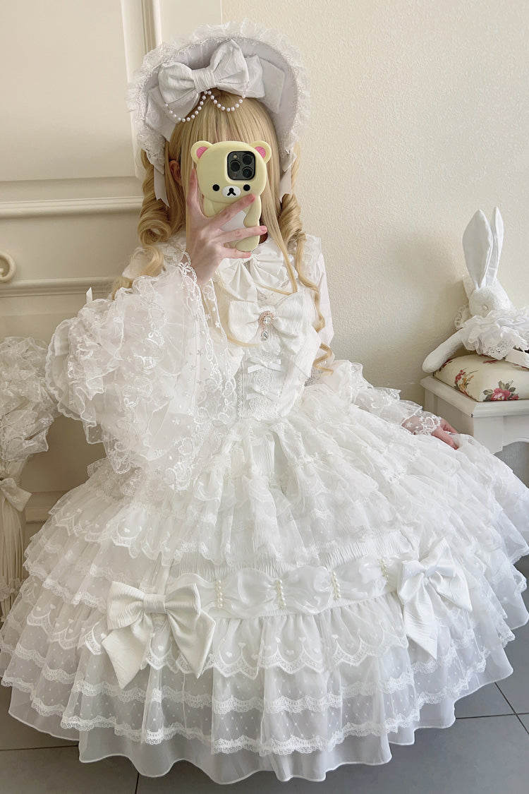 Sweet Lolita Dress - Dream Prologue, White, Lace Trim, Layered, Bow Detail - additional product view 8