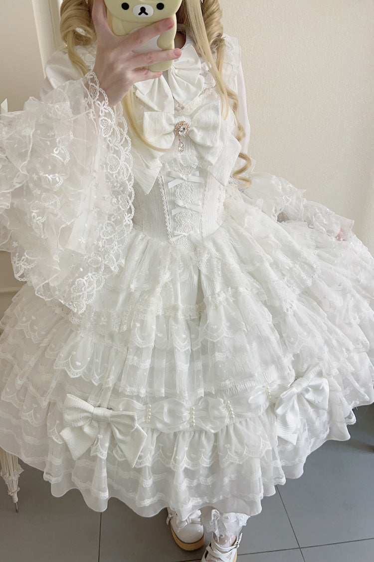 Sweet Lolita Dress - Dream Prologue, White, Lace Trim, Layered, Bow Detail - additional product view 9