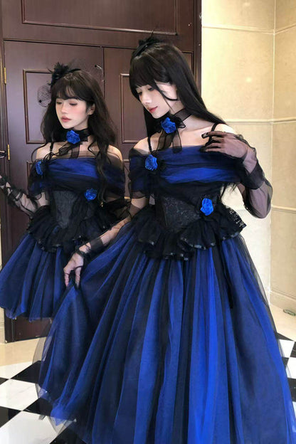 Sweet Lolita Dress - Echo Of Diana, Blue, Lace Trim, Ruffled, Gothic Style - additional product view 2