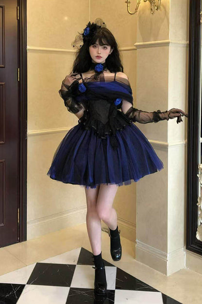 Sweet Lolita Dress - Echo Of Diana, Blue, Lace Trim, Ruffled, Gothic Style - additional product view 3