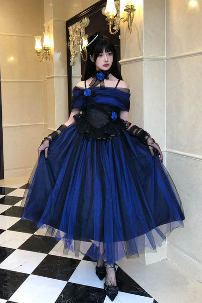 Sweet Lolita Dress - Echo Of Diana, Blue, Lace Trim, Ruffled, Gothic Style - additional product view 4
