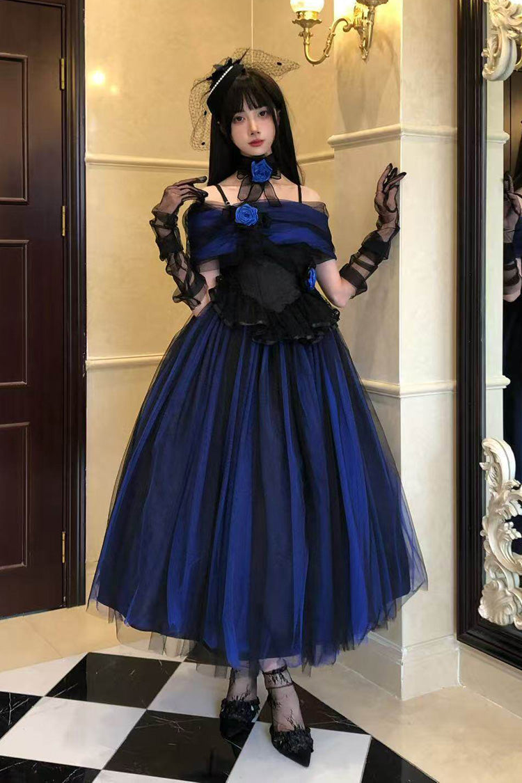 Sweet Lolita Dress - Echo Of Diana, Blue, Lace Trim, Ruffled, Gothic Style - additional product view 5