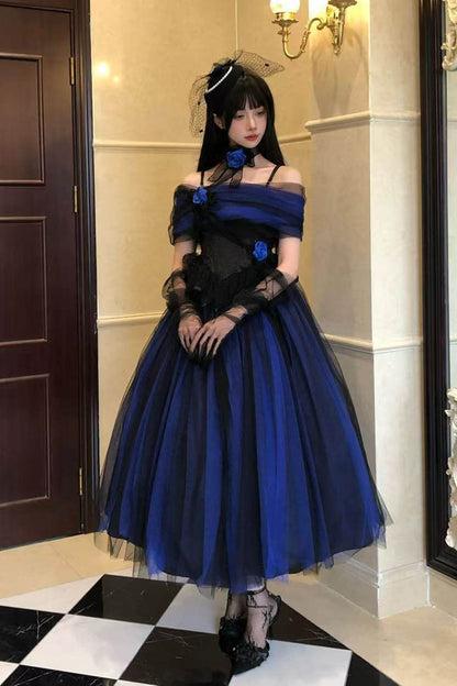 Sweet Lolita Dress - Echo Of Diana, Blue, Lace Trim, Ruffled, Gothic Style - additional product view 7