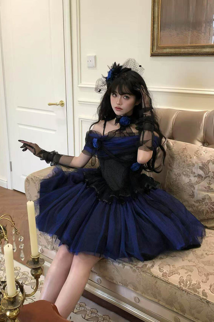 Sweet Lolita Dress - Echo Of Diana, Blue, Lace Trim, Ruffled, Gothic Style - additional product view 9