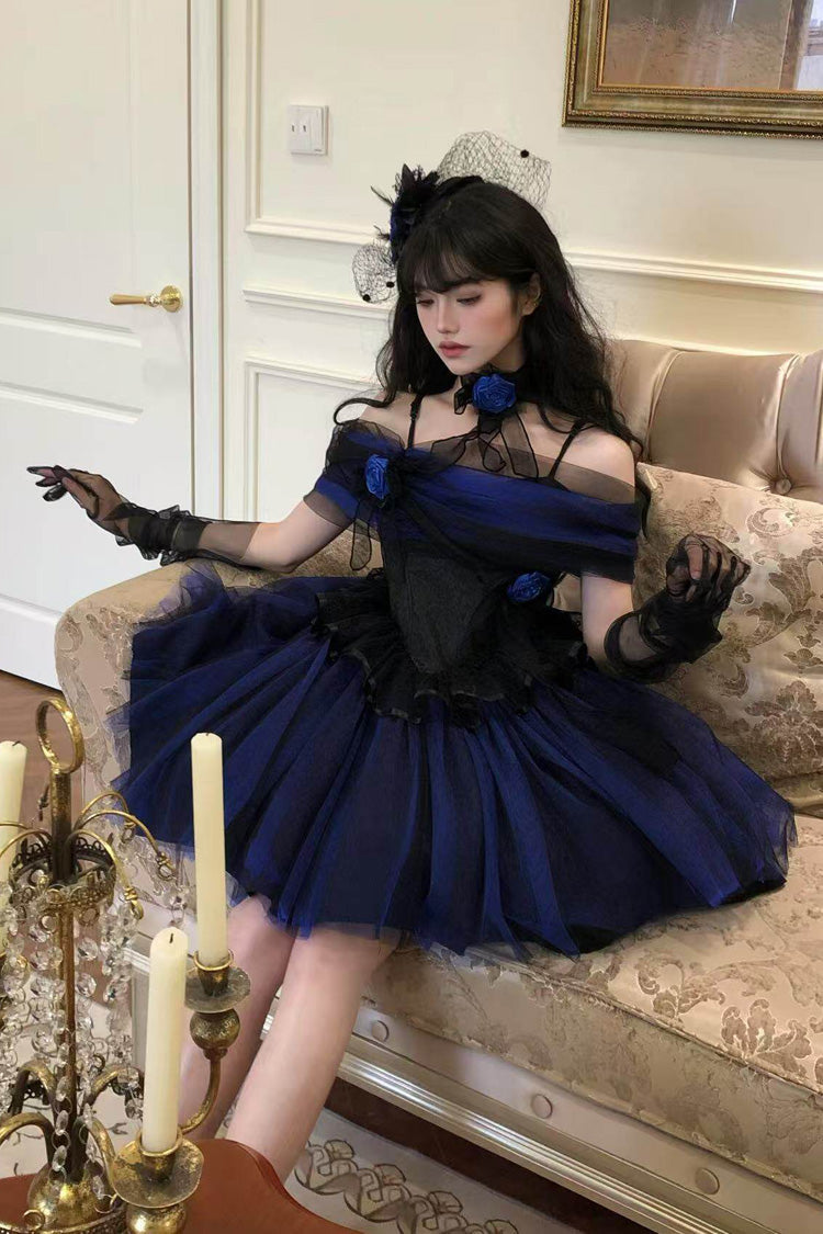 Sweet Lolita Dress - Echo Of Diana, Blue, Lace Trim, Ruffled, Gothic Style - additional product view 11