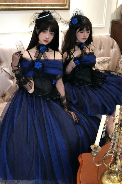 Sweet Lolita Dress - Echo Of Diana, Blue, Lace Trim, Ruffled, Gothic Style - additional product view 13