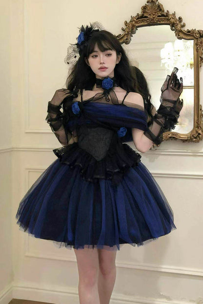 Sweet Lolita Dress - Echo Of Diana, Blue, Lace Trim, Ruffled, Gothic Style - additional product view 14