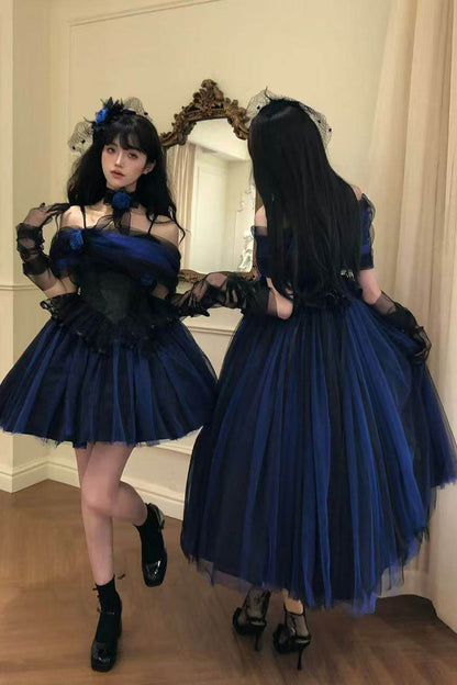 Sweet Lolita Dress - Echo Of Diana, Blue, Lace Trim, Ruffled, Gothic Style - additional product view 17