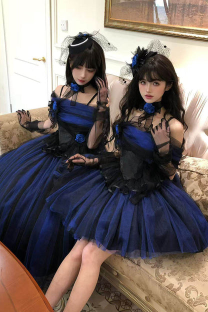 Sweet Lolita Dress - Echo Of Diana, Blue, Lace Trim, Ruffled, Gothic Style - additional product view 20