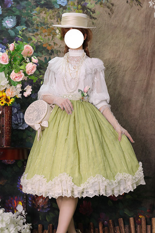 Sweet Lolita Dress - Elegant Vintage Tulip, Green, Ruffled, Classic Style - additional product view 2