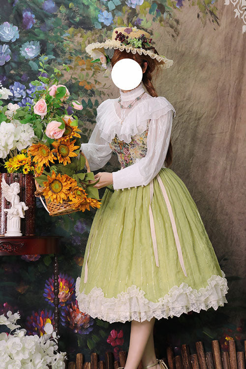 Sweet Lolita Dress - Elegant Vintage Tulip, Green, Ruffled, Classic Style - additional product view 3