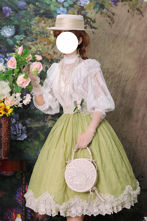 Sweet Lolita Dress - Elegant Vintage Tulip, Green, Ruffled, Classic Style - additional product view 4
