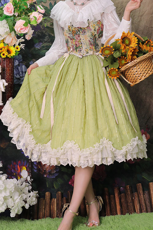 Sweet Lolita Dress - Elegant Vintage Tulip, Green, Ruffled, Classic Style - additional product view 5