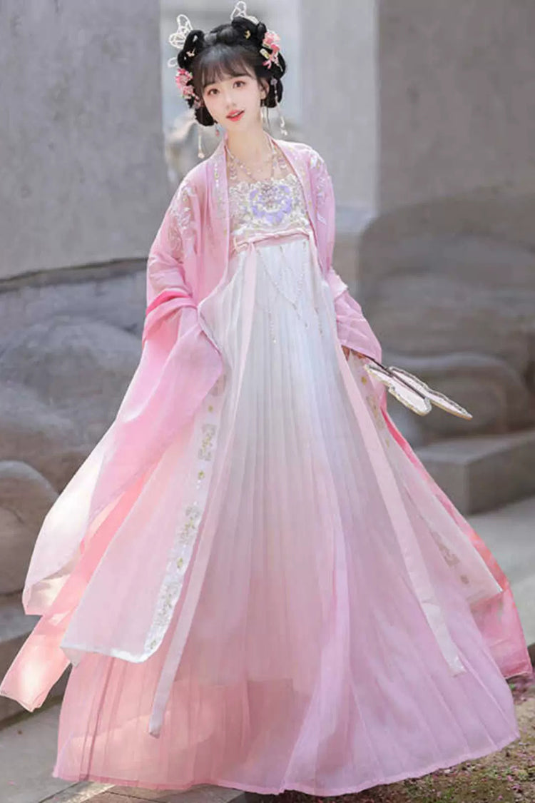 Sweet Lolita Dress - Embroidery Gradient Hem Hanfu, 2 Colors, Women's Style, Embroidered - S Pink / M Pink / L Pink option