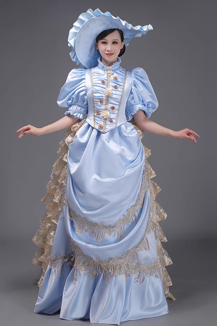 Sweet Lolita Dress - European Style, 3 Colors, Victorian Style, Ruffled, Long Sleeves - S Blue / M Blue / L Blue option