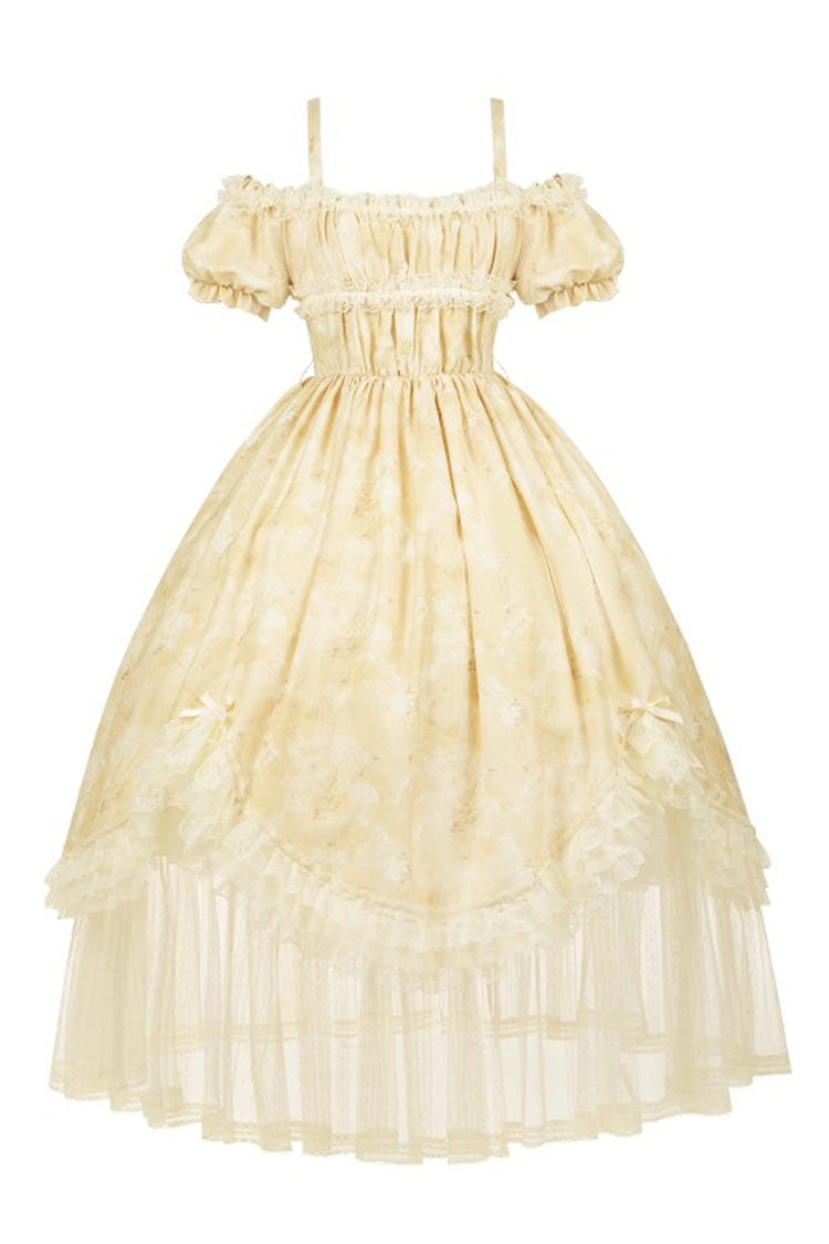Sweet Lolita Dress - Falling Flowers As A Message, Yellow, Square Collar, Long Length - additional product view 3
