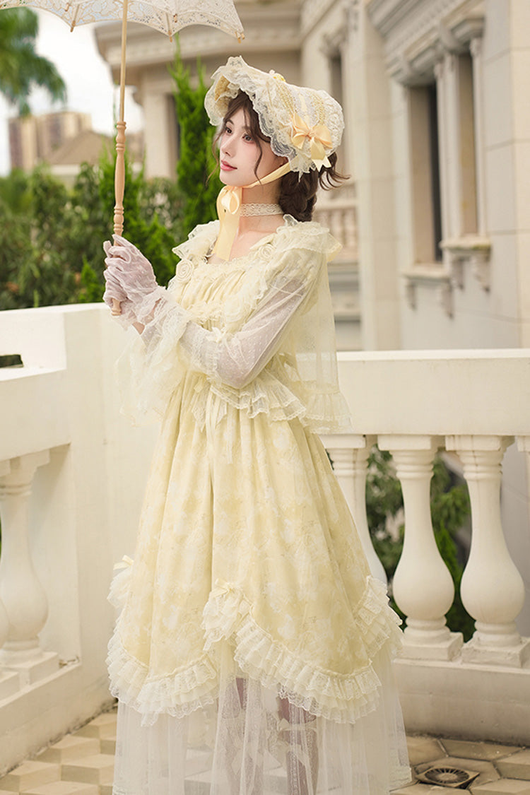 Sweet Lolita Dress - Falling Flowers As A Message, Yellow, Square Collar, Long Length - additional product view 6