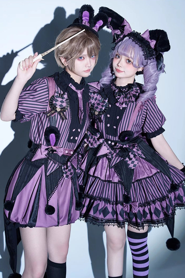 Sweet Lolita Dress - Fantasy Circus Triple-layered, Purple, Ruffled, Printed, Bow Detail - additional product view 2