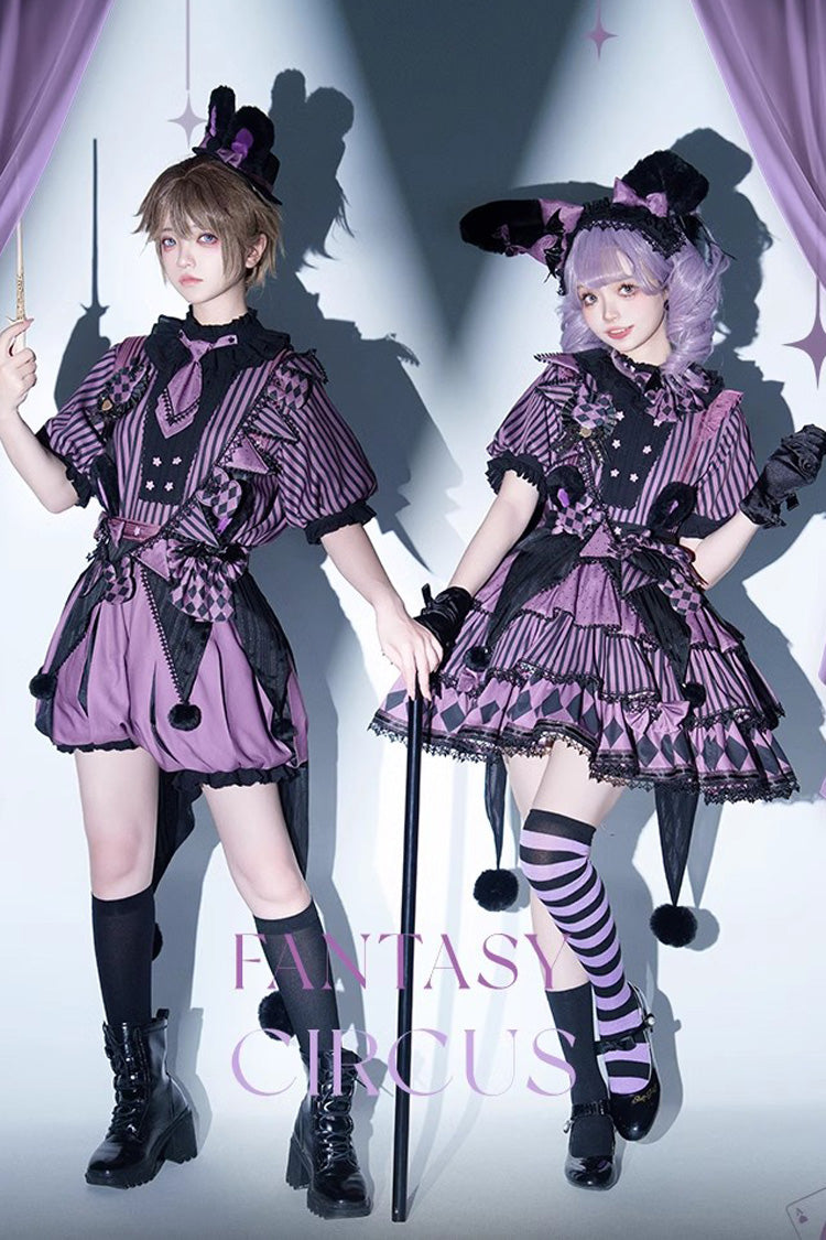 Sweet Lolita Dress - Fantasy Circus Triple-layered, Purple, Ruffled, Printed, Bow Detail - additional product view 5