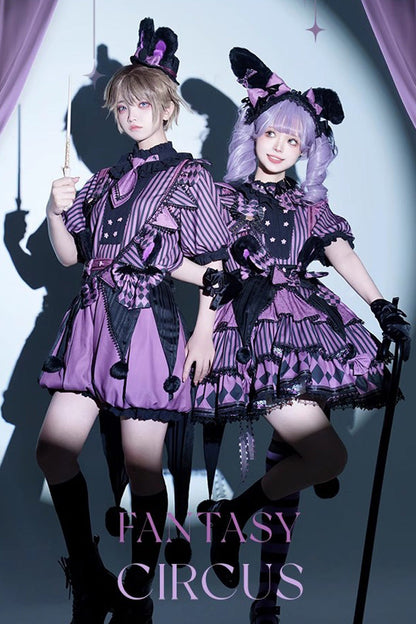 Sweet Lolita Dress - Fantasy Circus Triple-layered, Purple, Ruffled, Printed, Bow Detail - additional product view 6