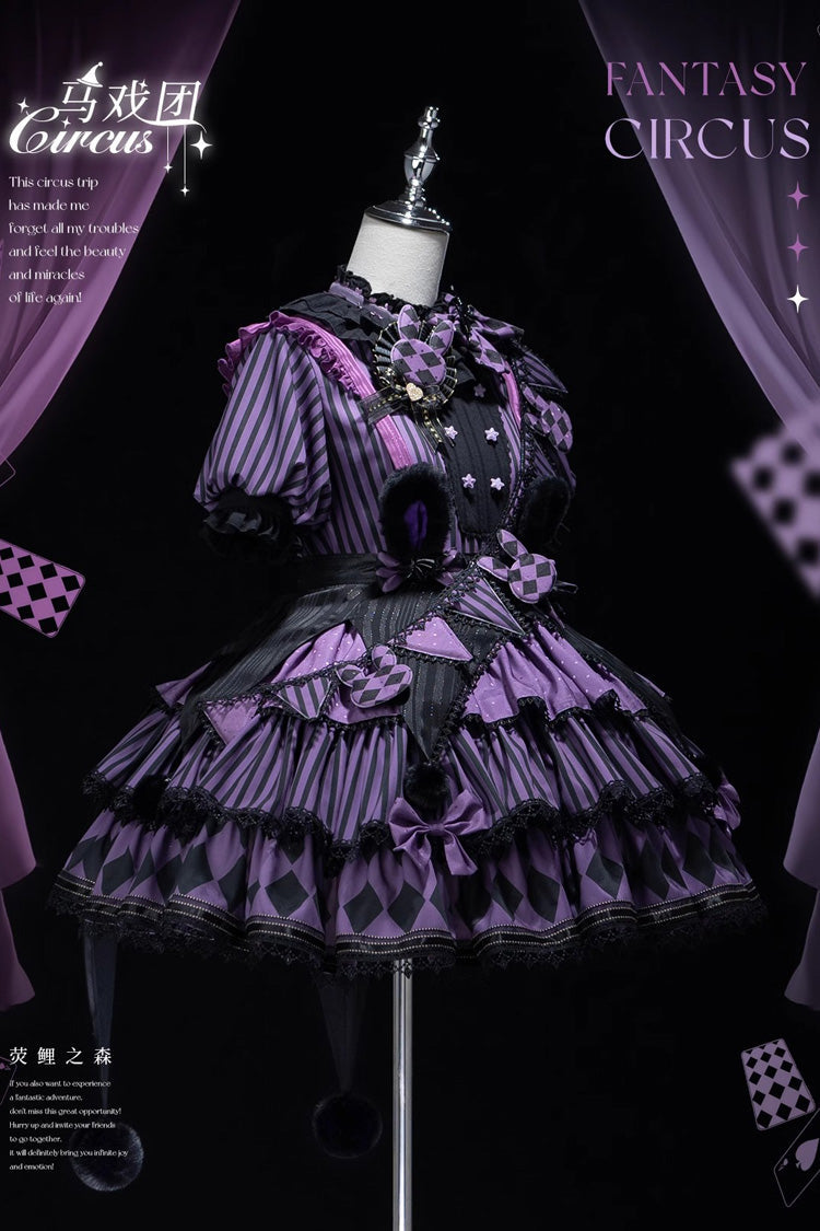 Sweet Lolita Dress - Fantasy Circus Triple-layered, Purple, Ruffled, Printed, Bow Detail - additional product view 8