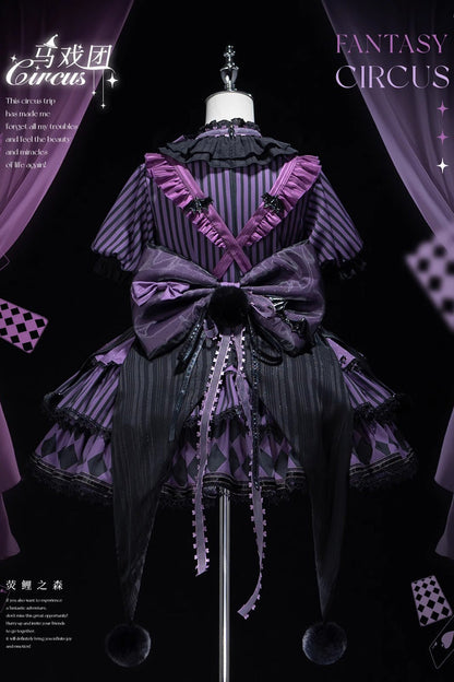 Sweet Lolita Dress - Fantasy Circus Triple-layered, Purple, Ruffled, Printed, Bow Detail - additional product view 9