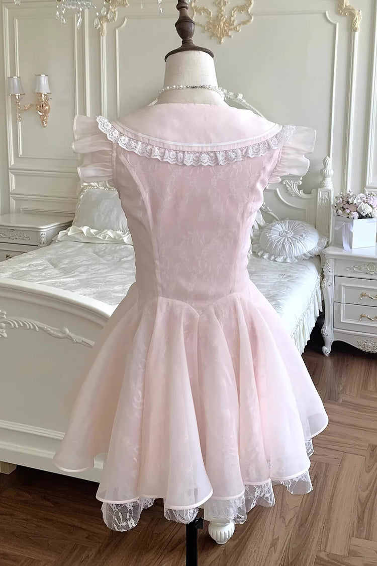 Sweet Lolita Dress - Floral Letter, Pink, Square Collar, Ballet-Inspired Style, Lace Trim - additional product view 3